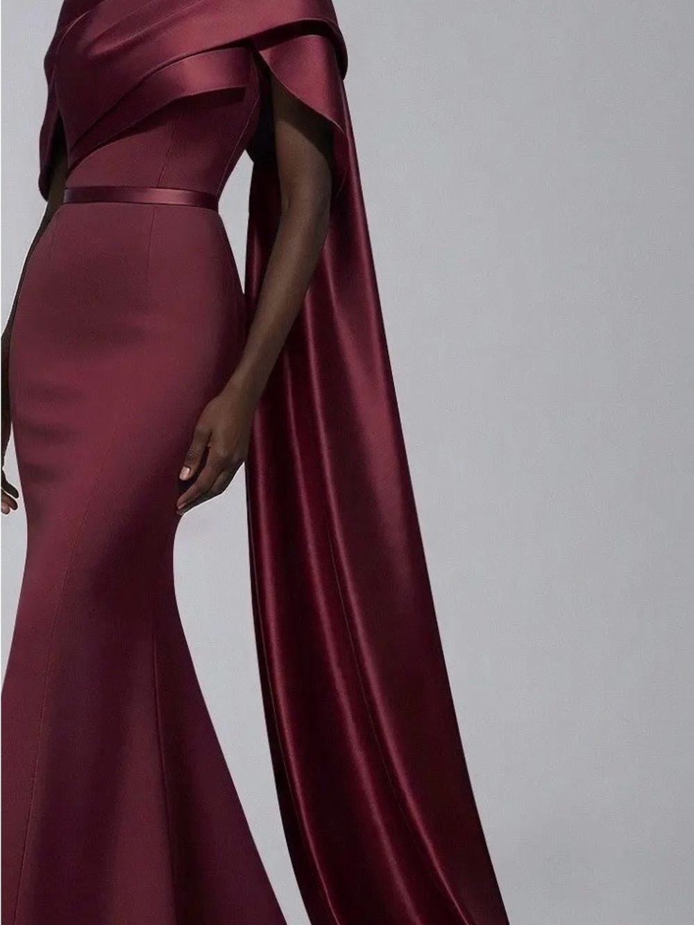 Brand New And Never Worn.Burgundy Mermaid Asymmetrical Sweep Train Satin Dress